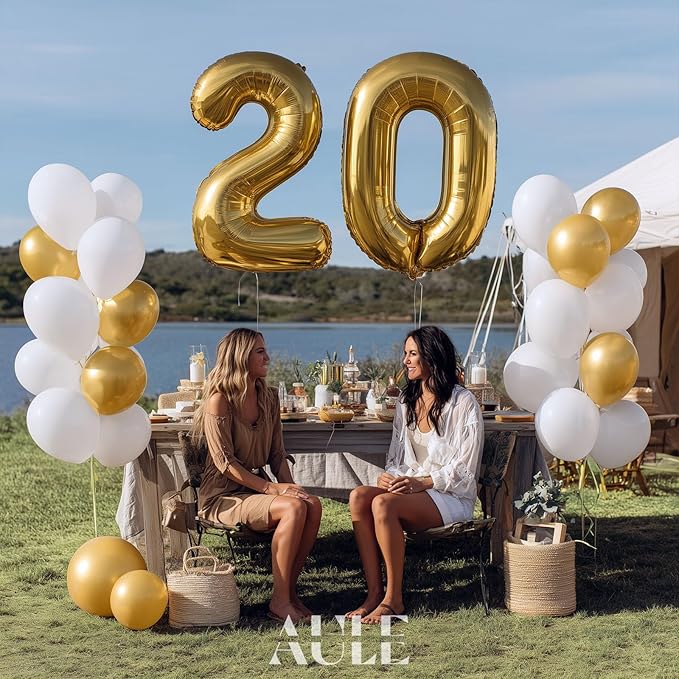 AULE 40 Inch Large 20 Balloon Numbers Gold, Big Foil Number Balloons, Giant Helium Happy 20th Birthday Party Decorations for Man and Women, Huge Mylar Anniversary Party Supplies