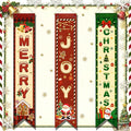 3PCS Christmas Party Decorations Merry Christmas Porch Banners Xmas Hanging Signs Holiday Wall Decor Rustic Farmhouse Xmas Porch Signs for Indoor Outdoor Photo Booth Backdrop Winter Party Supplies