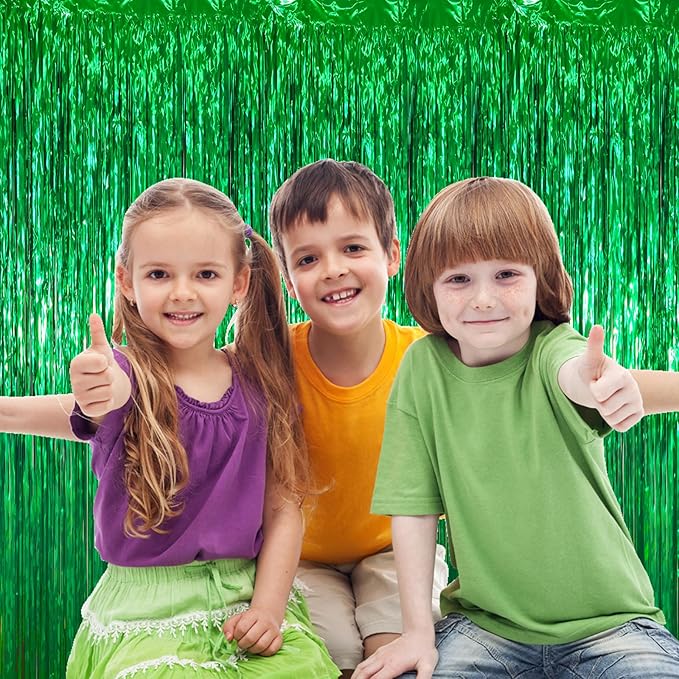 3.3 x 6.6 ft Foil Fringe Backdrop Curtains, Tinsel Streamers Party Decorations, Fringe Backdrop for Birthday, Baby Shower, Gender Reveal, Graduation (6, Green)