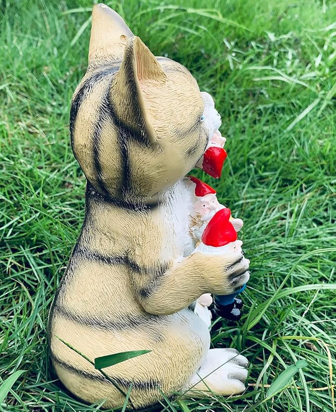 St. Patrick's Day Cat Gnomes Statue Cat Eating Gnome Statues Weird Gnomes Figures Garden Decor for Outdoor Patio Lawn Yard Decor