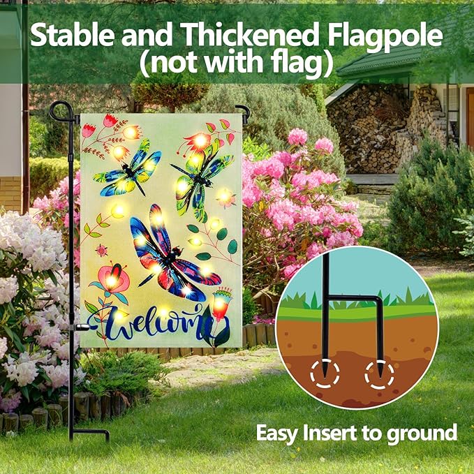 Garden Flag Stand Holder Pole,Premium Powder-Coated Weather-Proof Metal Paint Yard Flag Stand with 1 Tiger Clip and 2 Spring Stoppers,House Flag Pole Holder for Outdoor Garden Lawn