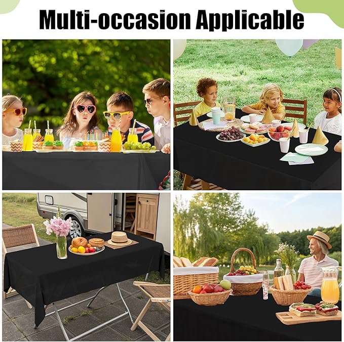 Smiry Disposable Table Cloth - 6 Pack, 54 x 132 Inch Waterproof Rectangle Tablecloths for Parties, Decorative Plastic Table Cover, Leakproof & Sturdy, Black