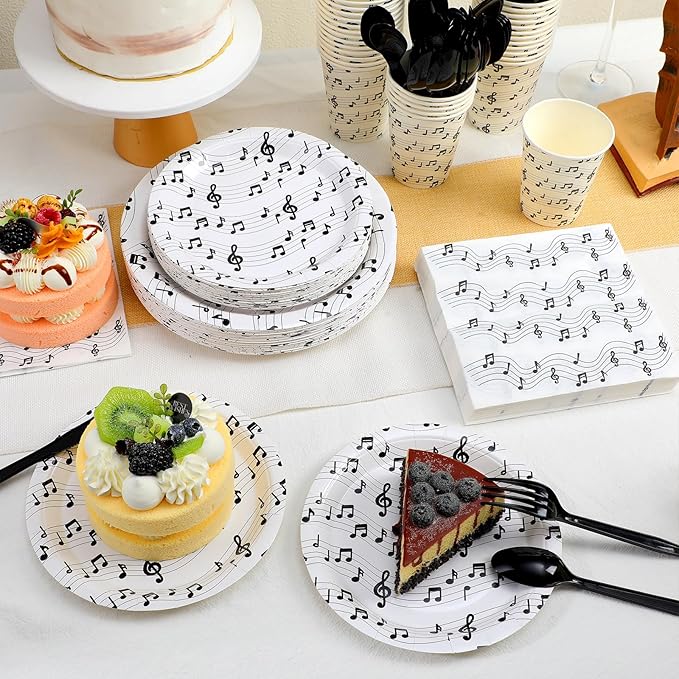 Yungyan 252 Pcs Musical Note Plates and Napkins Set Music Themed Party Decorations Disposable Music Notes Paper Napkins Plates Cups Knives Spoons Forks Concert Musical Dinnerware Serves 36 Guests