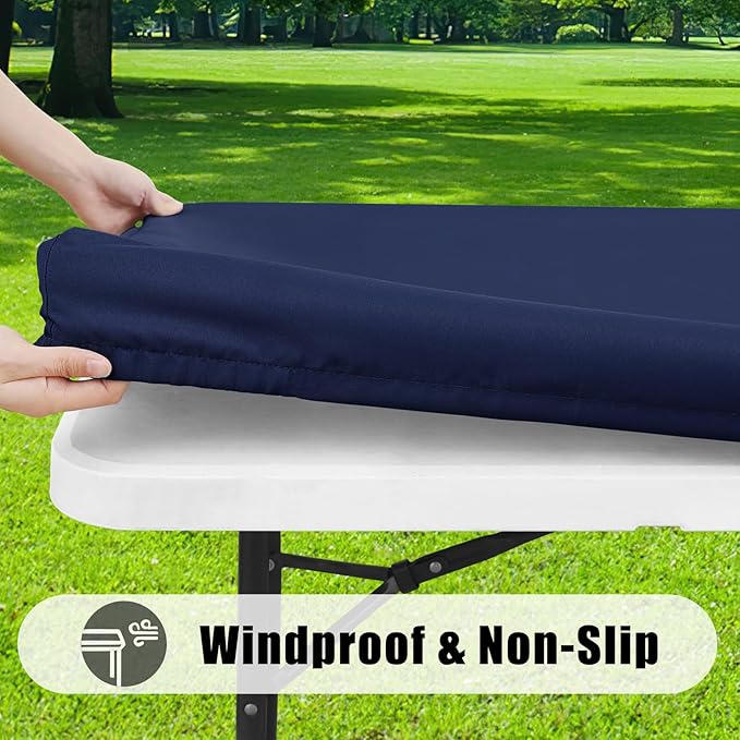 Smiry 2 Pack Rectangle Picnic Table Cloth, Waterproof Elastic Fitted Tablecloths, Washable Polyester Rectangular Patio Table Cover for Camping, Indoor and Outdoor (Navy, 24"x48")