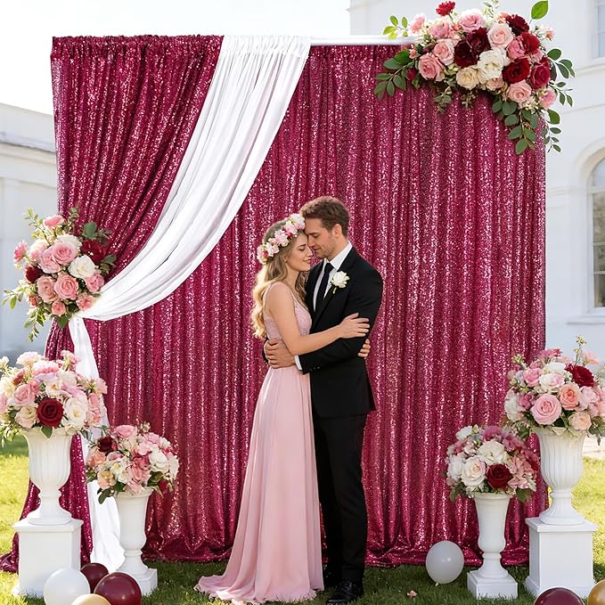 B-COOL Burgundy Sequin Backdrop Curtains 2 Packs 2ftx8ft Sparkle Backdrop Fabric Glitter Backdrop for Party Ceremony Wedding Birthday Decoration
