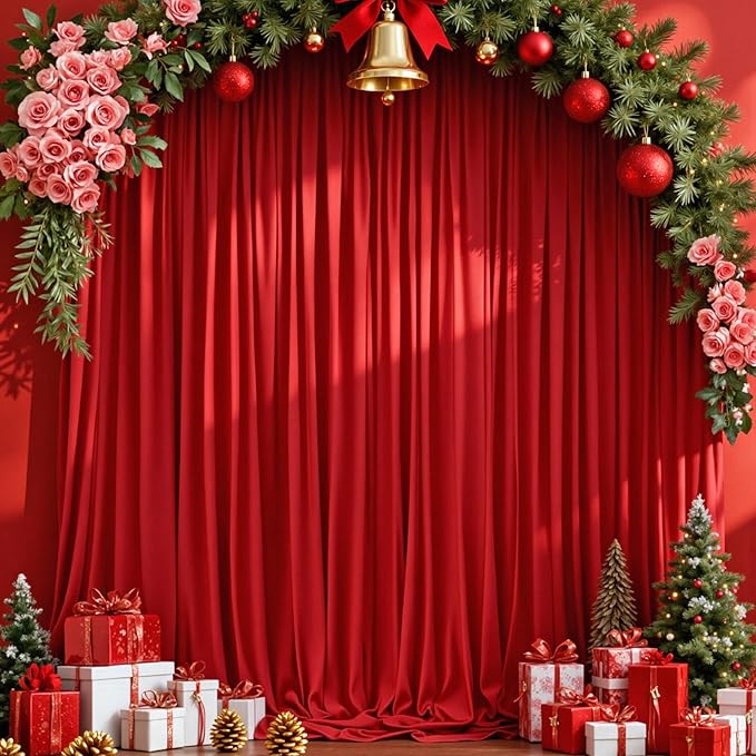 MEETSKY Red Backdrop Curtains for Christmas Party Valentine's Day Arch Stage Wedding Ceremony Red Curtains Fabric Photography Backdrop Drapes for Birthday Party Baby Shower,5ft x 8ft,2 Panels