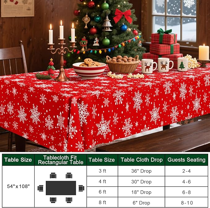 Smiry Disposable Table Cloth - 6 Pack, 54 x 108 Inch Waterproof Rectangle Tablecloths for Parties, Decorative Plastic Table Cover, Leakproof & Sturdy, Red & White