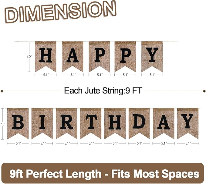 Happy Birthday Banner - Pre‑Strung Burlap Birthday Decorations and Reusable Birthday Sign for Men, Women & Kids | Party Supplies Backdrop (Black)