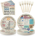 96Pcs 25th Anniversary Party Decorations Retro 25 Years Plates and Napkins 25th Anniversary Disposable Tableware Set for Vintage 25 Year Wedding Company Party Supplies Serves 24