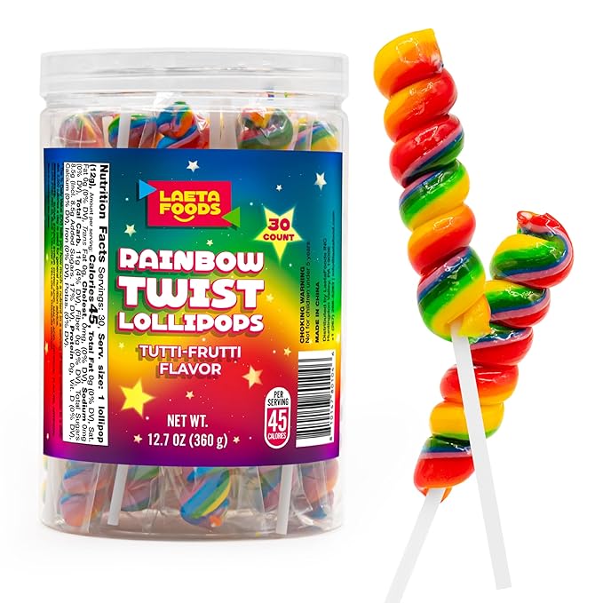 Rainbow Swirl Lollipops | 30 Count Jar | Easter Candy | Rainbow Lollipops Individually Wrapped | Twisty Suckers Party Favors | Tutti-Frutti Party Candy