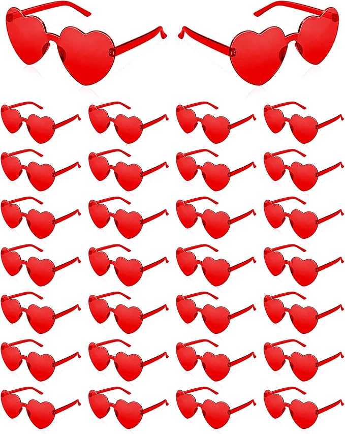 30 Pairs Red Heart Sunglasses for Women Bulk Transparent Red Heart Shaped Sunglasses Bachelorette Party Glasses Fun Glasses for Party Favor to Add A Splash of Fun And Style (30)