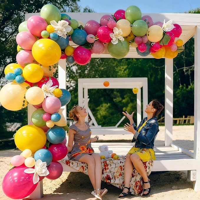 Spring Balloons Garland Arch Kit, 122Pcs Flower Pink Green Yellow Balloons, Purple Blue Hot Pink Beige Balloons For Boho Modern Wildflower Shower Baby In Bloom Birthday Spring Garden Party Decorations