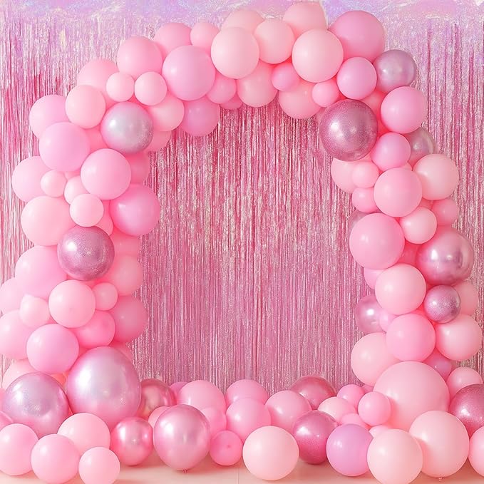 3.3 x 6.6 ft Foil Fringe Backdrop Curtains, Tinsel Streamers Party Decorations, Fringe Backdrop for Birthday, Baby Shower, Gender Reveal, Graduation (9, Pink)