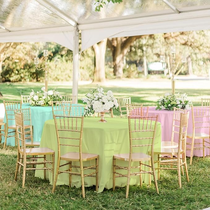4 Pack Round Pastel Table Cloths for Parties,84 Inch Colorful Plastic Tablecloth,Disposable Table Cover for Birthday Wedding Baby Shower Party Decoration (Pink Yellow Green)
