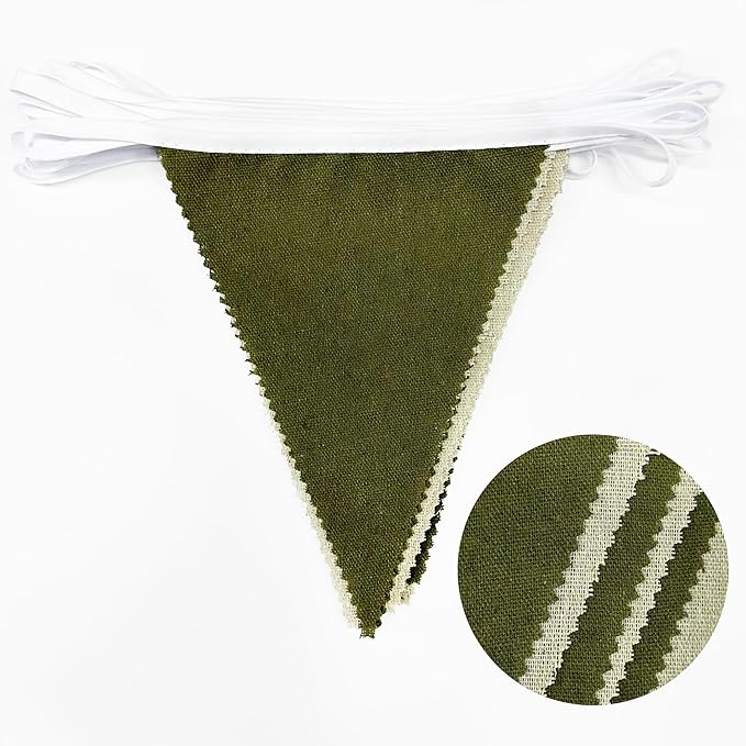 46Ft Olive Green Party Decorations Olive Green Beige Burlap Banner Triangle Pennant Flag Linen Garland Streamers for Rustic Jungle Birthday Wedding Golf Baby Shower Easter Party Decorations