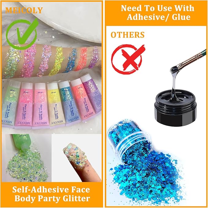 MEICOLY Lime Green Face Body Glitter,St Patricks Day Hair Glitter for Women Kids,Green Accessories Irish Parade Makeup,Spirit Day Wear Chunky Chameleon Face Glitter for Halloween Alien Makeup