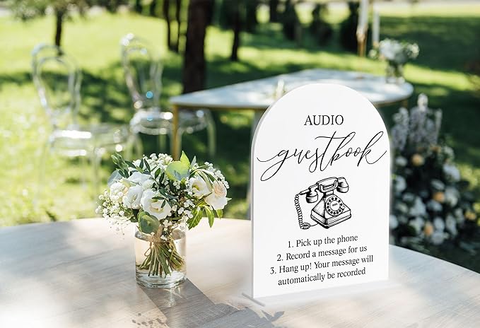 Audio Guest Book Sign, White Arch Acrylic Wedding Sign, Audio Guest Book Wedding Phone, Bridal Shower Decor, Engagement Party Decor, Centerpiece Table Decorations Party for Bride and Groom-14