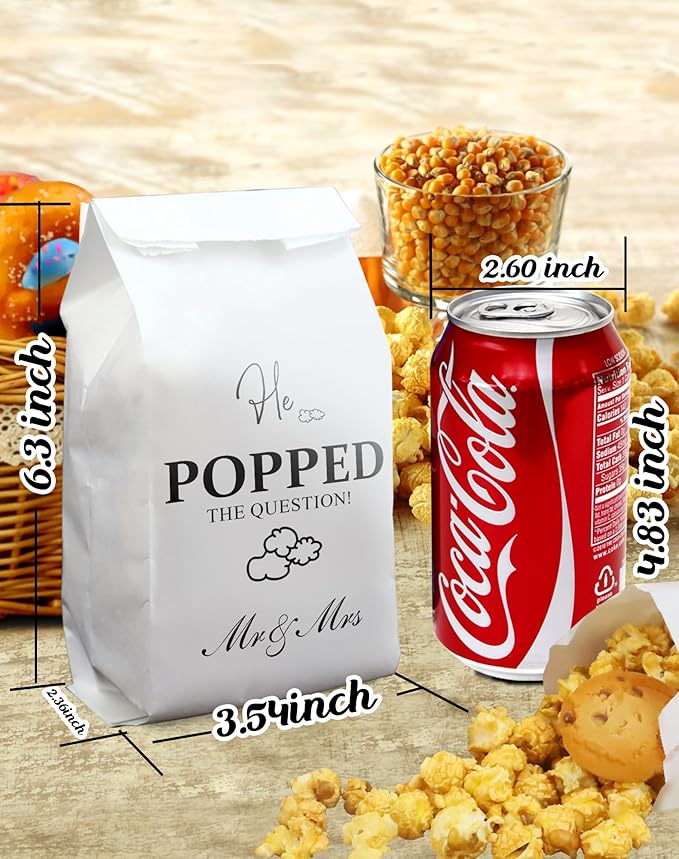 48pcs He Popped the Question Popcorn Bags - Engagement, Bridal Shower, Wedding Party Favors - Grease Resistant