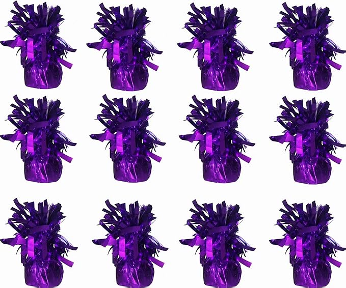Aluminum Foil Balloon Weights for Parties (12 pcs) - 0.31lb (140g) Each - Premium Balloon Anchors for Birthday, Wedding, Dinner, Indoor & Outdoor Decorations(Purple 12pcs)
