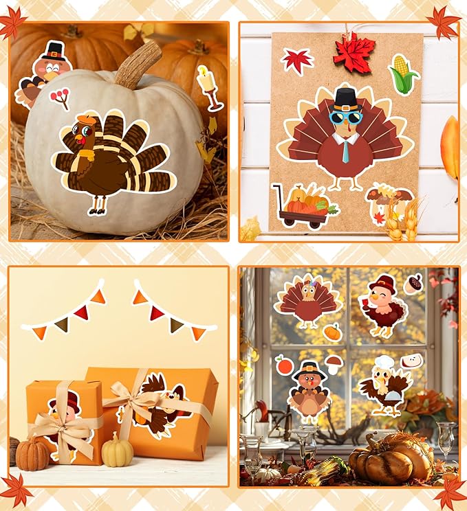 Thanksgiving Stickers for Kids, DIY Crafts Stickers for Kids, Make a Turkey Face Sticker, Thanksgiving Games Activities Decorations Party Supplies(24 Sheets)