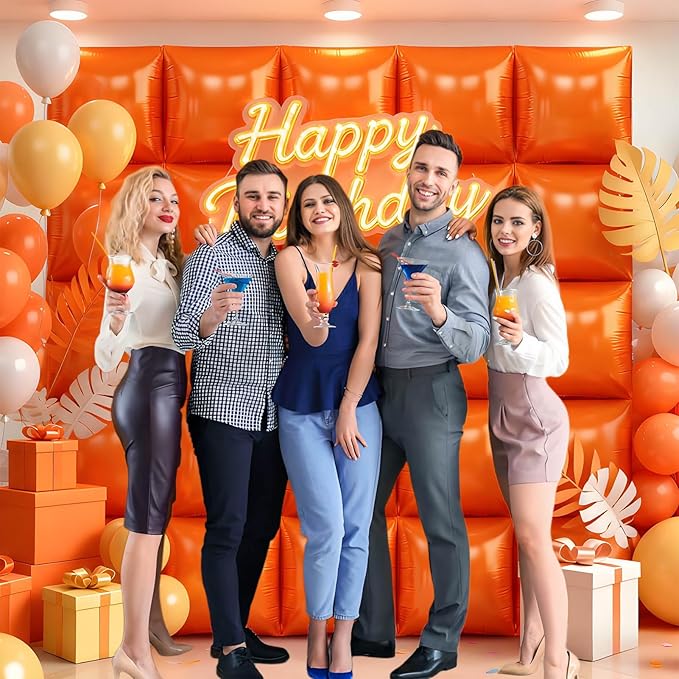 50Pcs Orange Square Foil Balloons Wall Backdrop, Double Sided Metallic Foil Balloons Tunnel Arch Garland Kit for Photo Booth Birthday Wedding Halloween Christmas Party Decorations