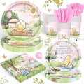 120PCS Pink Classic Winnie Bear Party Supplies Babyshower 1st Party Decorations for Kids Girls Birthday Neutral Bear Plates Napkin Cups Tableware Set for 20 Guests