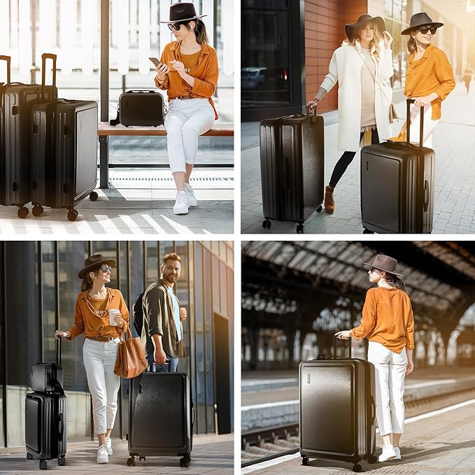 TRAVELARIM Hard Shell Luggage Sets with Spinner Wheels 4 Piece, Expandable Large Suitcases with TSA Lock, Travel Large Suitcase Set, Black Luggage Set