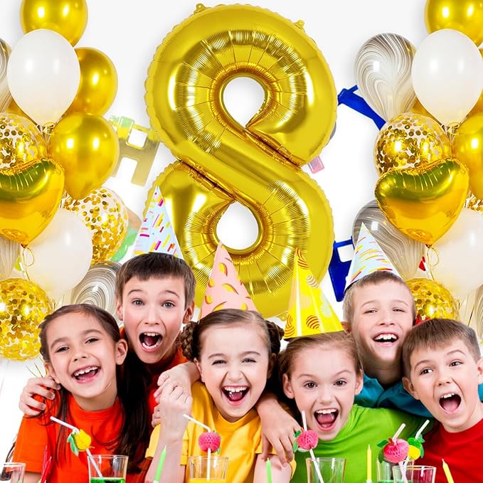 Gold Number 8 Balloon 40 Inch, Big Large Foil Helium Number Balloons, Jumbo Giant Mylar Number 8 Balloons for 8 Year Old Birthday Party Decorations Supplies Anniversary Celebration