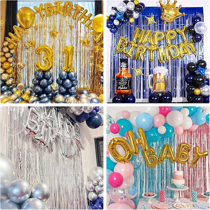Homiest 3 Pack Champagne Tinsel Backdrop, 3.3x6.6 FT Metallic Tinsel Foil Fringe Curtains Party Decorations, Birthday Door Streamers for Baby Shower Wedding, Photo Booth Props Background Wall Decor