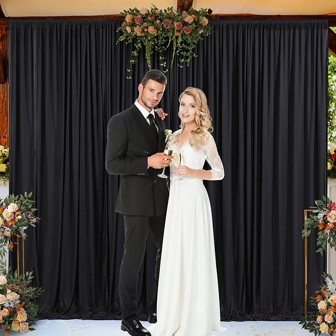 Wish Care Black Backdrop Curtain 4 Panels - Wrinkle-Free Polyester Photography Drapes for Wedding & Party - 16 X 10FT