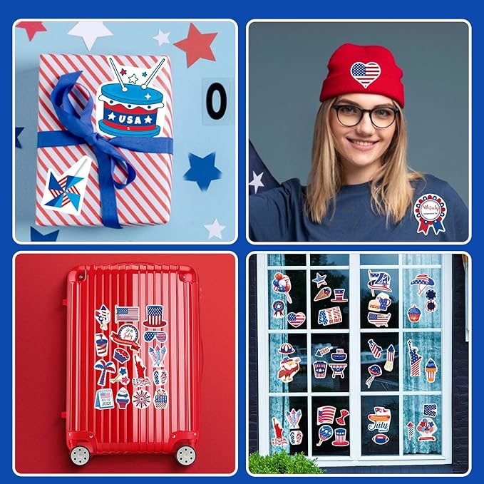 16 Sheets 4th of July Stickers for Kids Patriotic Crafts, Independence Day Red White Blue Face Stickers, Party Favors Games Supplies, Memorial Day
