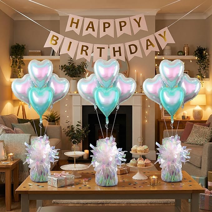 Aluminum Foil Balloon Weights for Parties (24 pcs) - 0.31lb (140g) Each - Premium Balloon Anchors for Birthday, Wedding, Dinner, Indoor & Outdoor Decorations(Lridescent 24pcs)