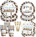 My First Rodeo Birthday Party Supplies Boy - Western Cowboy 1st Birthday Party Tableware, Paper Plate, Cup, Napkin, Disposable Cutlery, Wild West First Table Decorations | Serve 24