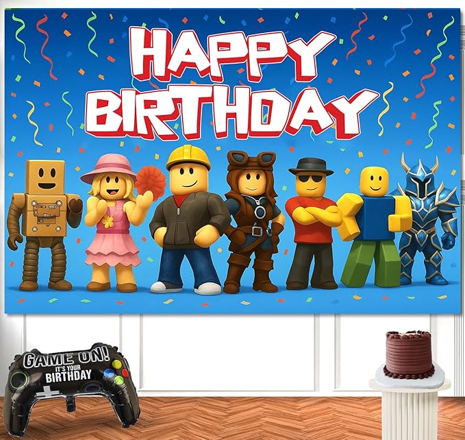 Video Game Birthday Decorations Happy Birthday Banner for Boys 6x4ft Pixel Backdrop Villager Gaming Birthday Party Decorations Video Game Backdrop for Kids Miner Boys Birthday Party Decorations