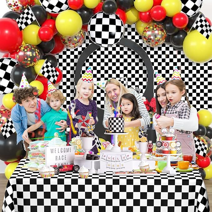 4 Pack Black and White Gingham Tablecloth Rectangular Buffalo Checkered Tablecloths Disposable Plastic Plaid Table Cover for Parties, Outdoor Picnic, Birthday, Wedding, Camping 54 × 108 Inch