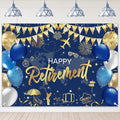 Mocsicka Retirement Party Decorations Blue and Gold Happy Retirement Backdrop Banner Retired Party Decorations Photo Booth Props (Blue Gold, 7x5ft)