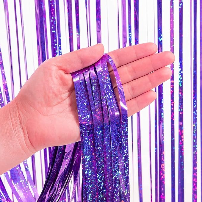 BRAVESHINE 1 Purple 1 Pink Streamers Party Backdrop - 3.2 ft x 8.2 ft Tinsel Foil Fringe Curtains for Valentines/Hunters/Girl/Women/Birthday/Engagement/Bridal Shower/Bachelorette Decorations