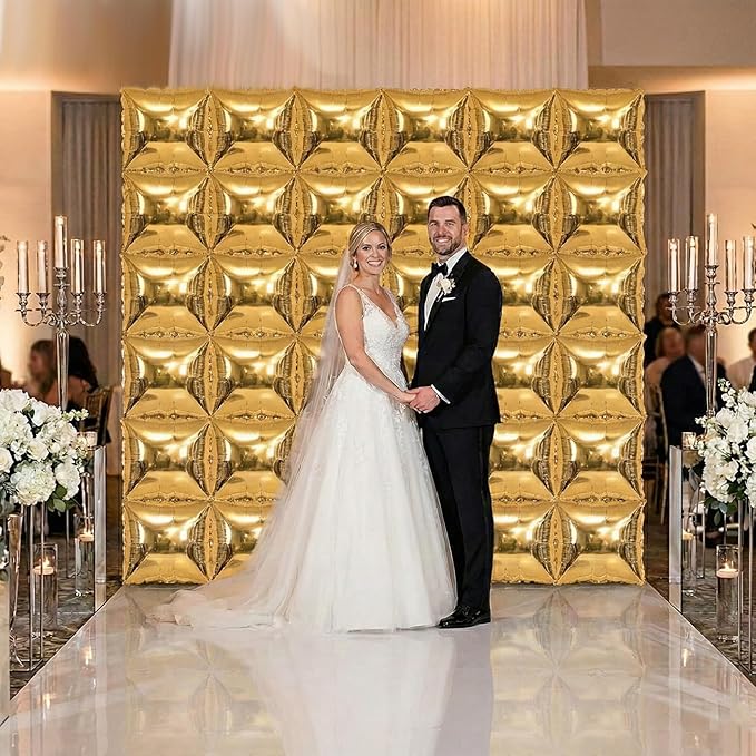 36PCS Square Foil Balloon Wall Backdrop,19 inch Double-Sided Metallic Balloons for Party,Wedding,Anniversary,Birthday,Graduation,Halloween,Shiny Balloon Decor (Gold)