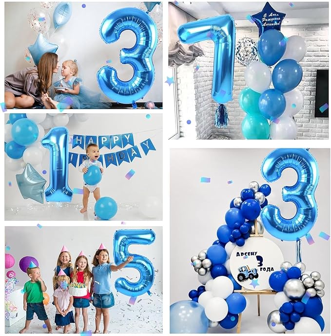 40 inch Blue Number Balloon Giant Foil Helium Balloons Blue Number 4 Balloon for 4th Birthday Party Decorations