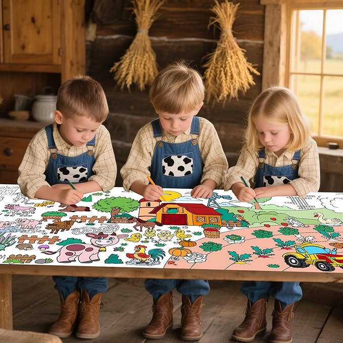 Farm Animal Party Giant Coloring Poster, 72 x 30 Inches Large Coloring Tablecloth Animals Drawing Roll Paper for Kids Farm Animals Themed Activity Wall Home Classroom Party Suppiles