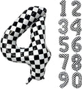 40 Inch Checkered Number Balloon 4 Black and White Number 4 Balloon Foil Helium Balloons for Birthday Party Decoration Girls Boys Baby Shower Anniversary Decoration Race Car Party Decoration