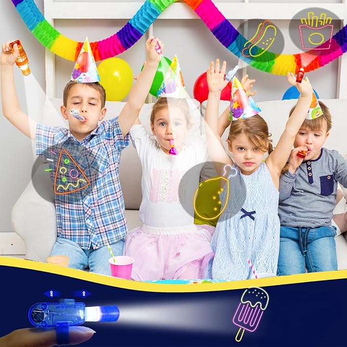 24PCS Party Favors LED Finger Lights, Glow in the Dark Light Up Toys Gifts Bulk for Kids Boy Girl Birthday Goodie Bags Stuffers Party Decorations Back to School Party Classroom Prizes (food)