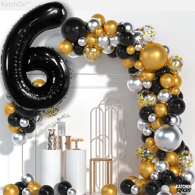 KatchOn, Giant Black Number 6 Balloon - 40 Inch | 6th Birthday Balloon for 6th Birthday Decorations | 6 balloons for Birthday | Six Number | 6 Year Old balloon for 6 Year Decorations