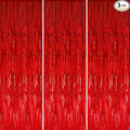 GOER 3.2 ft x 9.8 ft Metallic Tinsel Foil Fringe Curtains Party Photo Backdrop Party Streamers for Birthday,Graduation,New Year Eve Decorations Wedding Decor (3 Pcs, Red)