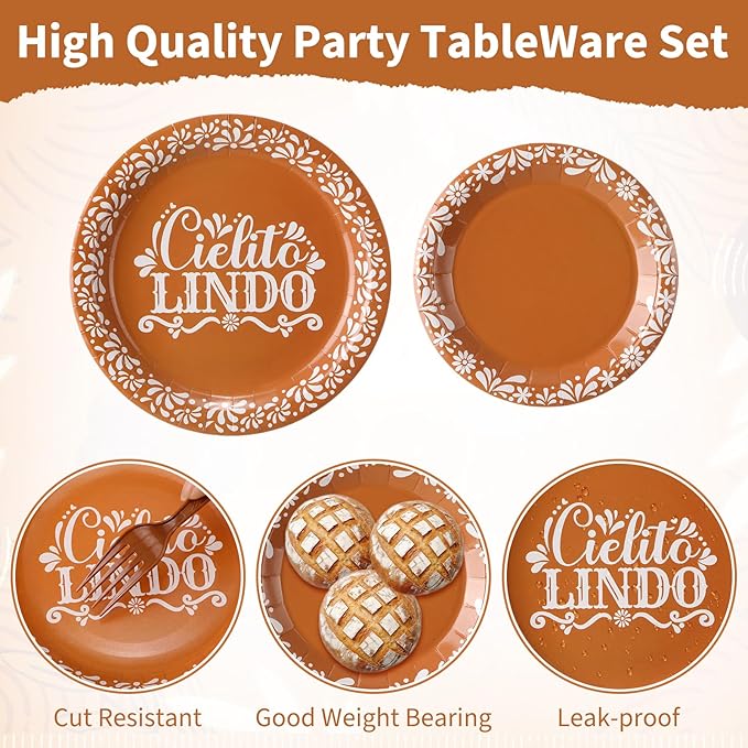400 Pcs Cielito Lindo Party Decorations for 50, Platos De Barro Mexicanos Paper Plates Napkins and Cups Cutlery Mexican Disposable Tableware Set for Baby Shower Birthday Party Supplies
