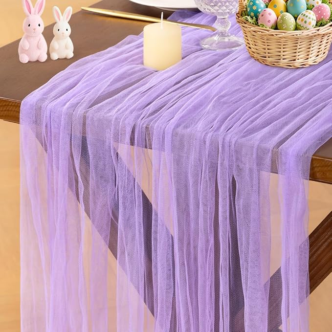 Socomi Lilac Cheesecloth Table Runner Tulle Gauze Cheese clothBoho Rustic 120 inch 10FT Runner for Wedding Party Baby Shower Birthday Holiday Decorations 3pcs