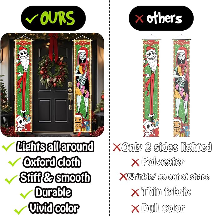 Jack Sally Lighted Banners Porch Signs Christmas Decor Christmas Nightmare Banner Christmas Decorations Outdoor Party Home