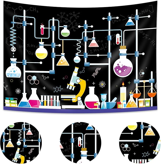Imirell Chemical Science Birthday Backdrop 7Wx5H Feet Experiments for Kids Boys Chemistry Lab Mad Scientist Research Polyester Fabric Cool Photography Backgrounds Photo Shoot Decor Props Decoration