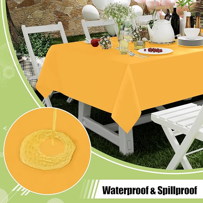Smiry Disposable Table Cloth - 12 Pack, 54 x 108 Inch Waterproof Rectangle Tablecloths for Parties, Decorative Plastic Table Cover, Leakproof & Sturdy, Mustard Yellow