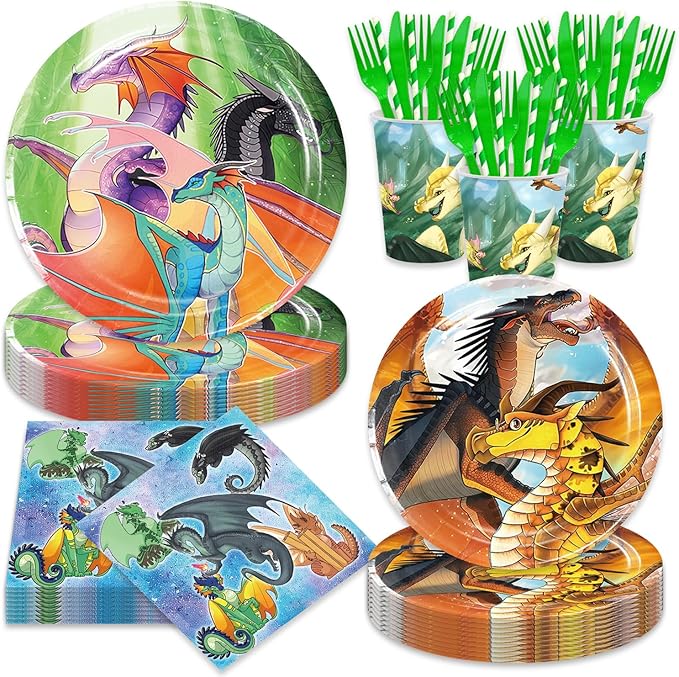 140Pcs Wings of Fire Parties,Party Tableware Disposable Dinnerware Plates Cups Napkins for Baby Shower Party Decoration Supplies,Serves 20 (Multicolor)